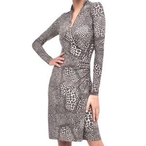 Norma Kamali Side Drape Jersey Dress Faux Wrap Grey Animal Print Large Grey